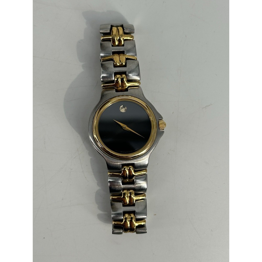 MOVADO 28MM Black Dial Two-tone Women's Watch 81-A1-827.2 New Battery